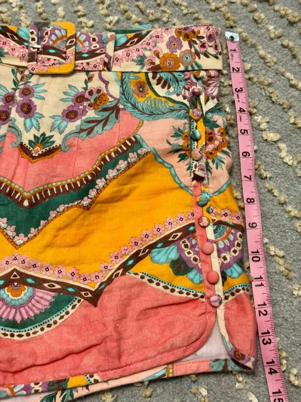 ZARA Belted Linen Blend Print Shorts – Medium | Pink Moroccan Boho | EUC - Picture 10 of 14
